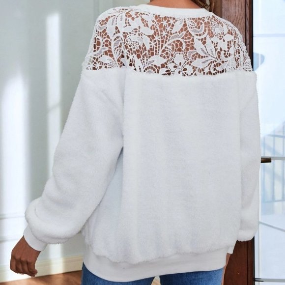 White Womens Lace Sweatshirt - Picture 2 of 3